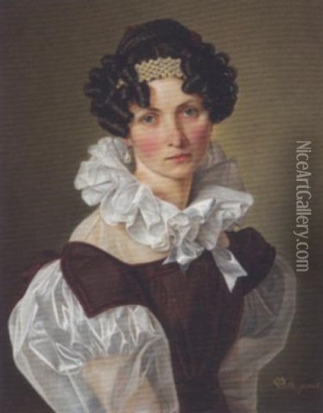 Brustportrait Einer Augsburgerin Mit Perlenhaarband Oil Painting - Franz Veith