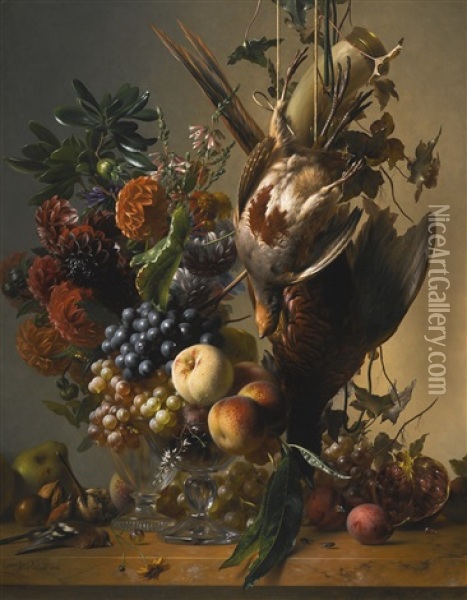 Still Life With Game And Fruit Oil Painting - Hendrik Reekers