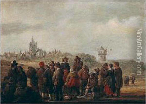 A Beach Scene With Fishermen Selling Their Catch Oil Painting - Jan Vos