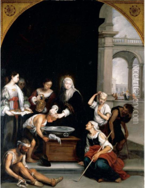 Saint Elizabeth Curing The Sick Oil Painting - Bartolome Esteban Murillo