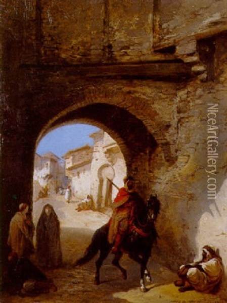 Cavalier Passant Sous Une Porte De Ville Oil Painting - Jean-Adolphe Beauce
