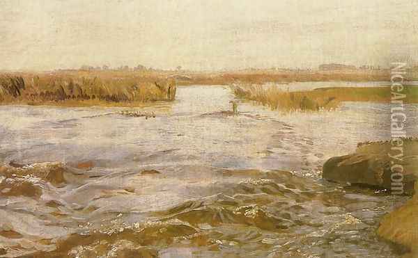 Flooded Meadow Oil Painting - Jozef Chelmonski