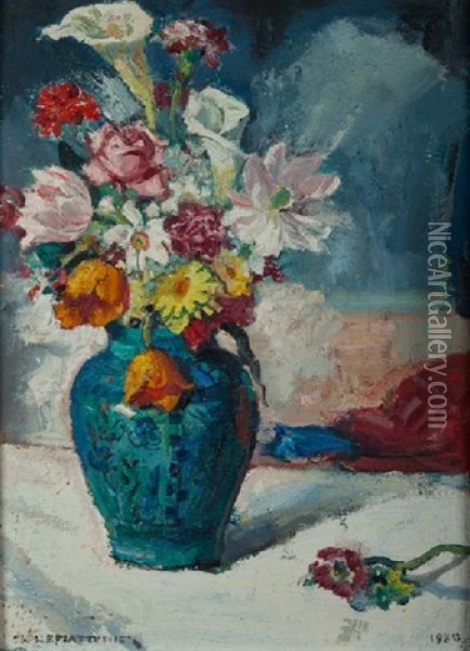 Bouquet Au Vase Bleu Oil Painting - Charles L'Eplattenier