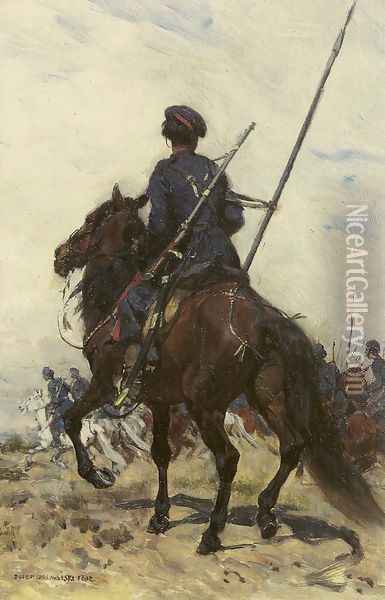 Cossack Oil Painting - Jozef Chelmonski