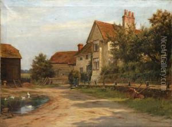 Farm Bulding And A Pond Oil Painting - Robert Morley