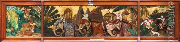 Procession D'elephants Pour L'intronisation Du Maharaja D'indore Oil Painting - Armand-Joseph Bonamy