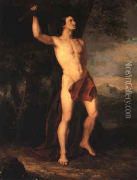 An Academy Study Leaning Against A Tree In The Attitude Of Saint Sebastian Oil Painting - Francois-Xavier Fabre
