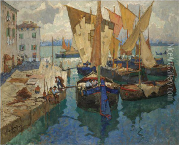 View Of Venice Oil Painting - Konstantin Ivanovich Gorbatov