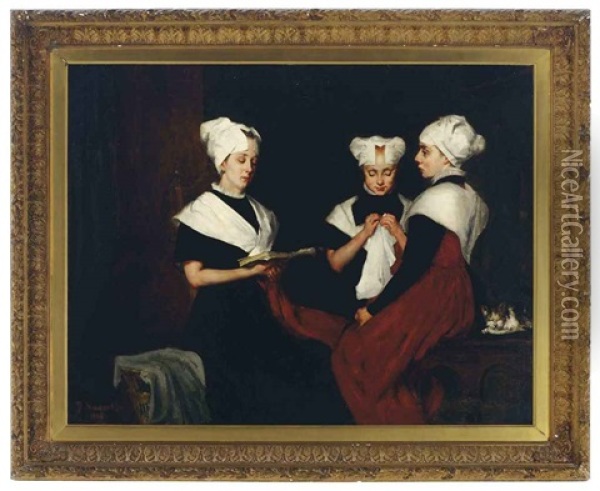 Girls From The Amsterdam Orphanage Oil Painting - Therese Schwartze