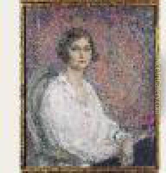 Jeune Femme Au Bracelet Et A La Violette Oil Painting - Edmond Aman-Jean