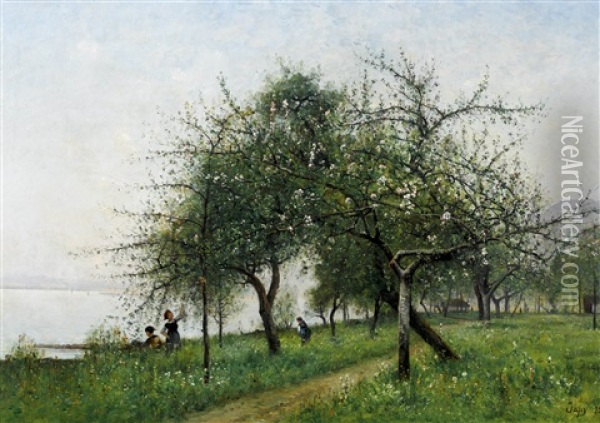 Ufer Mit Bluhenden Obstbaumen Oil Painting - Louis Aime Japy
