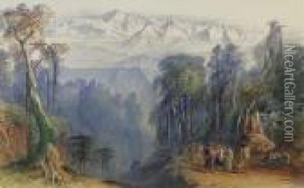 Kinchinjunga From Darjeeling, Himalayas Oil Painting - Edward Lear