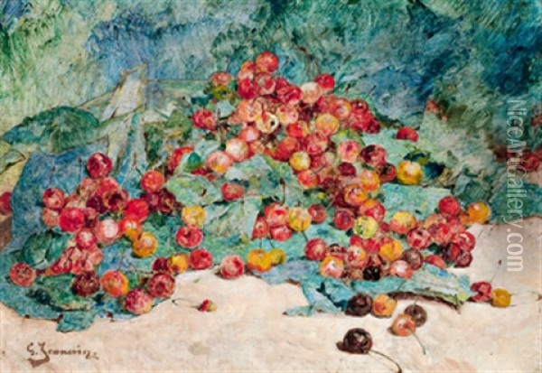 Groses Fruchtestilleben Mit Kirschen Oil Painting - Georges Jeannin