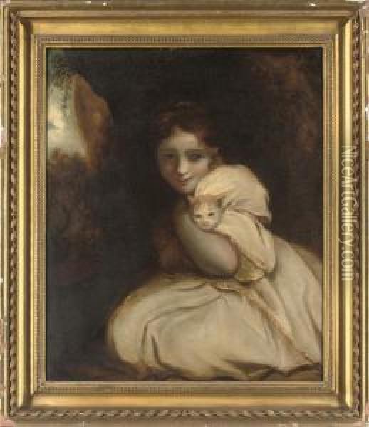 Girl With Kitten Oil Painting - Harriet Wright