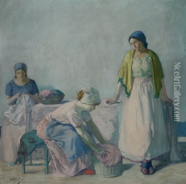 Three Sisters Oil Painting - Myron Barlow