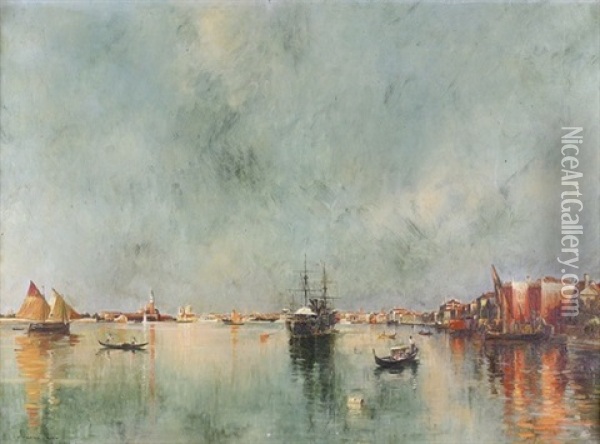 Sonnige Partie In Der Lagune Von Venedig Oil Painting - Pierre (Desire Eugene) Franc Lamy