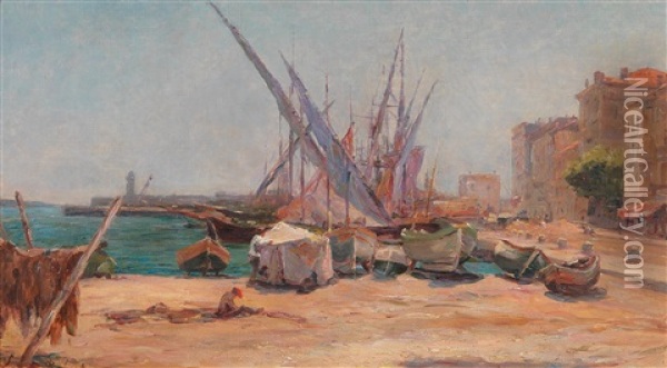 Port Scene In Cannes(?) Oil Painting - Leopold Robert
