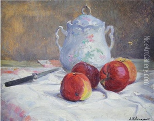 Still Life With Apples Oil Painting - Jules Ribeaucourt