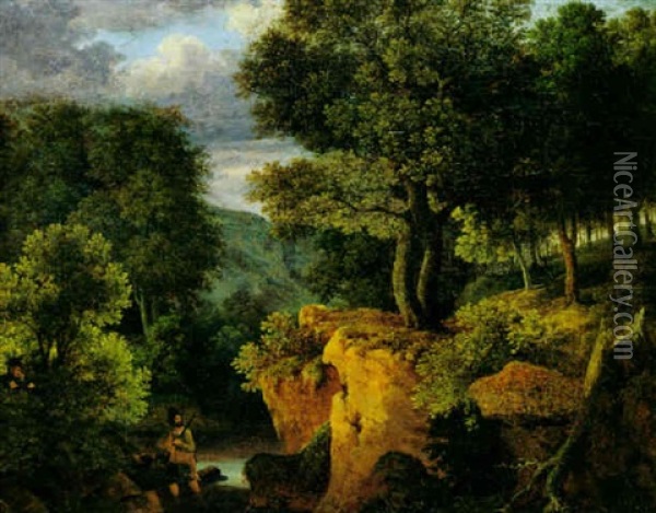Felige Fluslandschaft Mit Wilderer Oil Painting - Johann Christian Klengel
