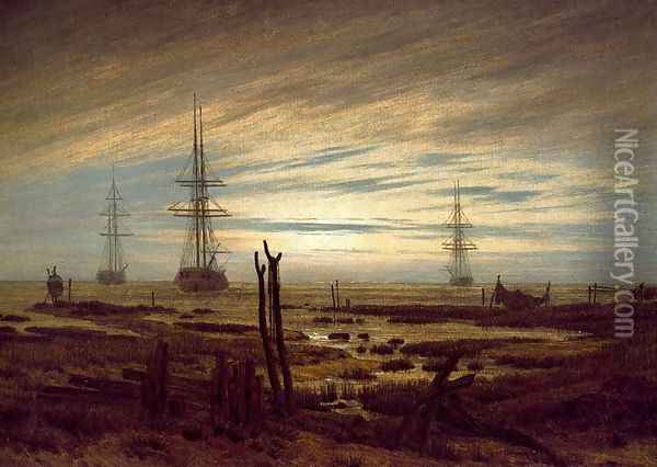 Ships at Anchar Oil Painting - Caspar David Friedrich
