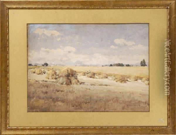 Landscape With Haystacks Oil Painting - W.H. Holmes