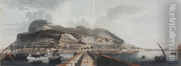 A View Of Gibraltar Taken By Henry Astonbarker From The Devil's Tongue Battery In 1804 Oil Painting - Henry Aston Barker