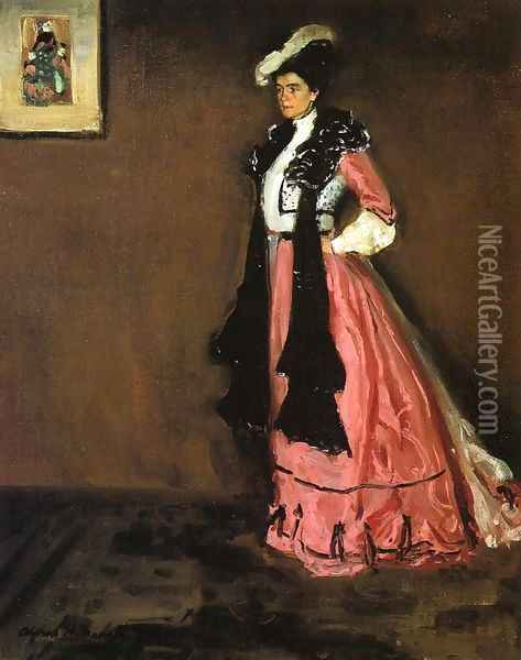 Woman in Pink Portrait of Roselle Fitzpatrick 1902 Oil Painting - Alfred Henry Maurer