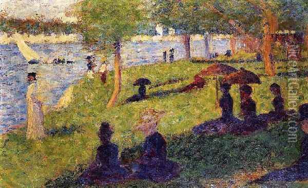 Woman Fishing and Seated Figures Oil Painting - Georges Seurat