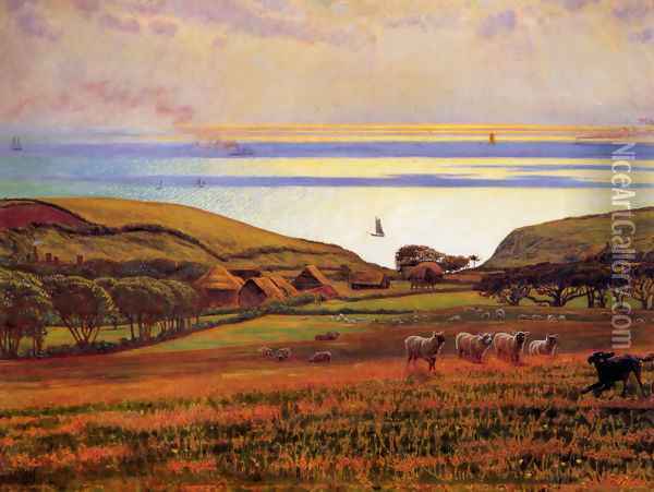 Fairlight Downs, Sunlight on the Sea Oil Painting - William Holman Hunt