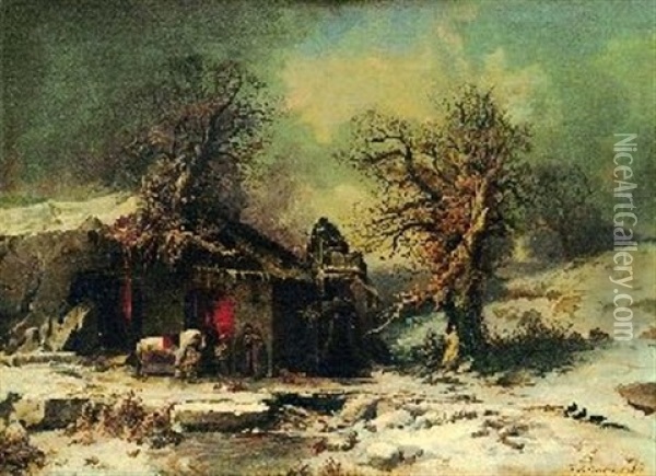 Winterliche Landschaft Oil Painting - Fritz Lange