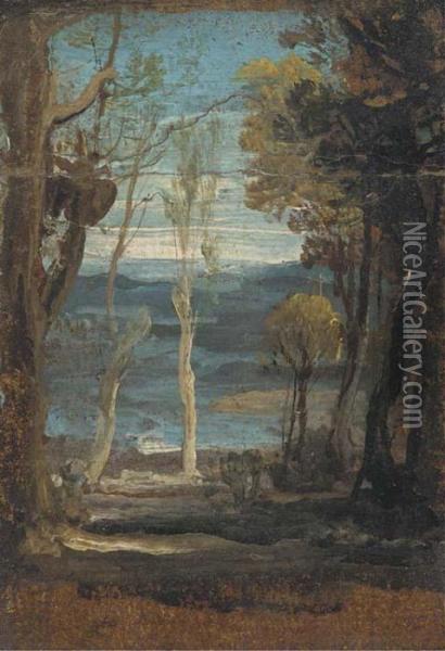 A Wooded Landscape, A Sketch Oil Painting - James Ward