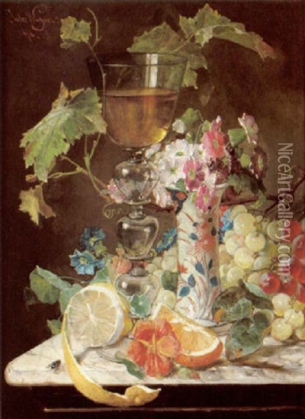 Stilleben Mit Obst Und Weinranke Oil Painting - Julius Wagner