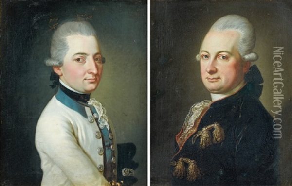Portraits De Gentilshommes En Buste (pair) Oil Painting - Donat Nonotte