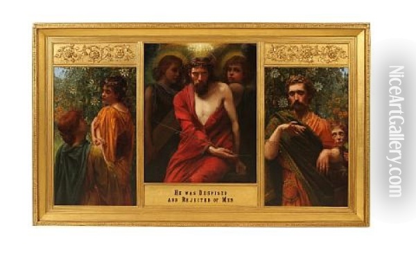He Was Despised And Rejected Of Men (triptych) Oil Painting - W. Savage Cooper