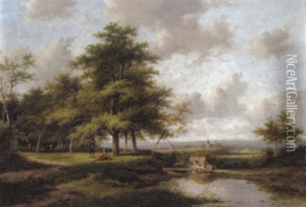 Hollandische Landschaft Mit Figurlicher Staffage Oil Painting - Jan Evert Morel the Younger