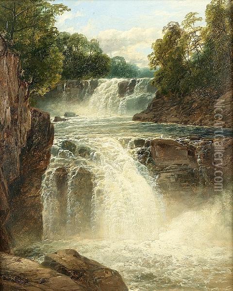 The Swallow Falls, Vale Of Neath Oil Painting - John Brandon Smith