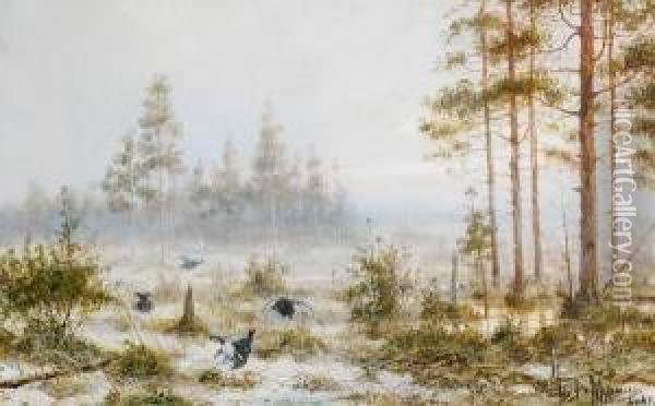 A Grouse Lek Oil Painting - Wladimir Leonidovich Murawjoff