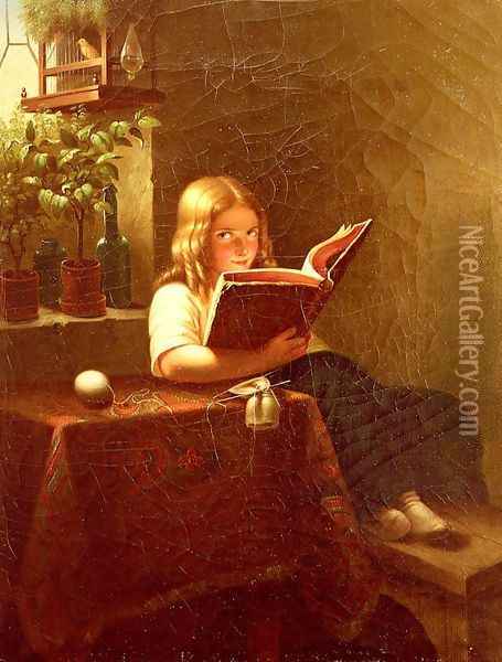 Das Lesende Mädchen (The Reading Girl) Oil Painting - Meyer Georg von Bremen