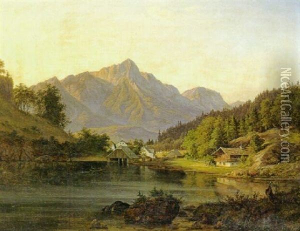 En Vandmolle Ved Siegl-berg I De Baierske Bjerge Oil Painting - Frederik Christian Jacobsen Kiaerskou