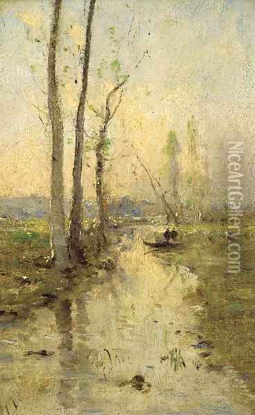 A stream running through a meadow Oil Painting - Jean-Baptiste-Camille Corot