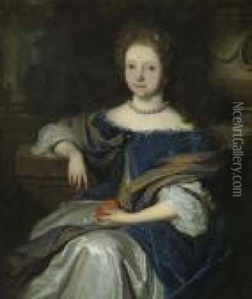 Portrait Einer Dame Mit Orange. Oil Painting - Karel De Moor