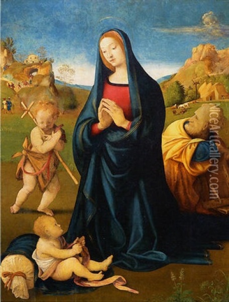 Adorazione Del Bambino Con San Giuseppe E San Giovannino Oil Painting -  Piero di Cosimo