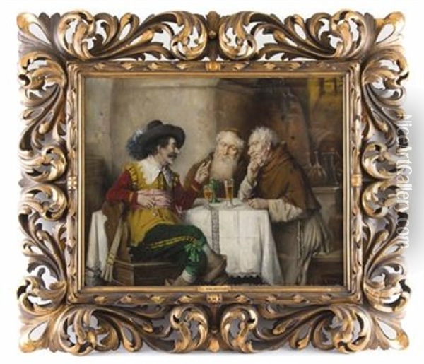 Zu Gast Im Weinkeller Der Monche Oil Painting - Lajos Kolozsvary