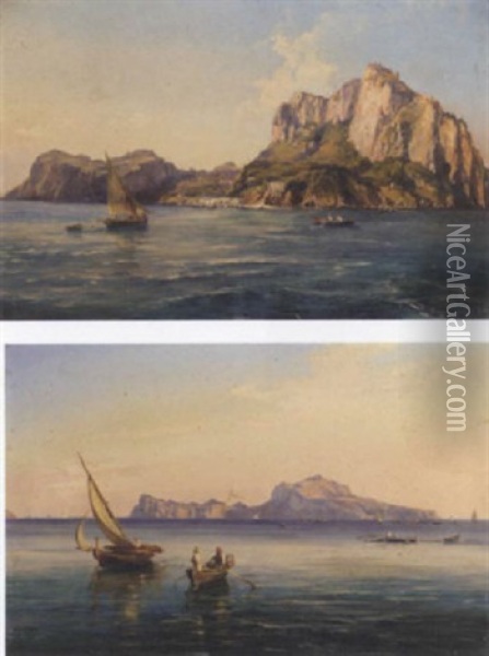 Fishing Craft Off The Island Of Capri Oil Painting - Ercole Gigante