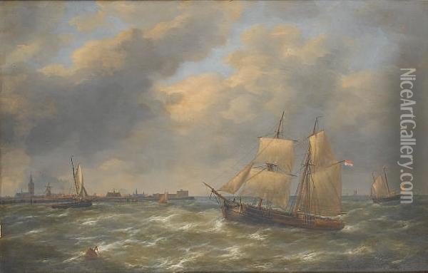 Sailing On A Choppy Sea Oil Painting - Louis Verboeckhoven