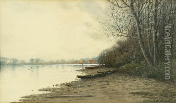 Canoes On The Shore Oil Painting - Samuel R. Chaffee
