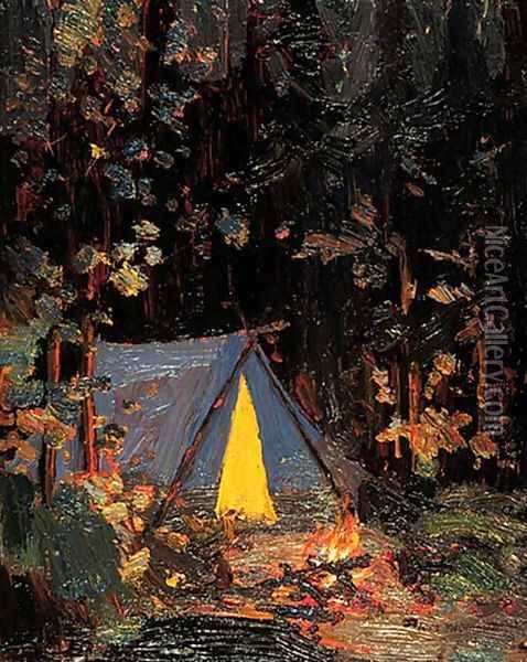 Campfire Oil Painting - Tom Thomson