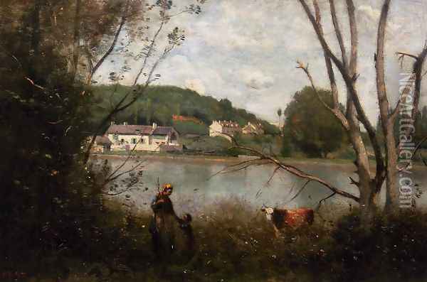 Cowherd and Her Child Oil Painting - Jean-Baptiste-Camille Corot