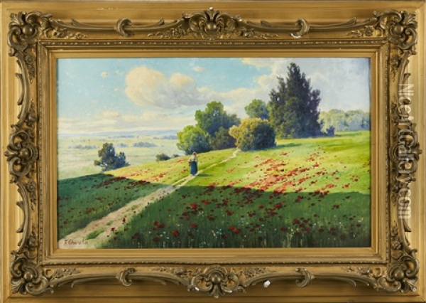 Landskap Med Blomsterang Oil Painting - Fritz Chwala