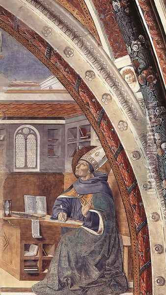 St Augustine's Vision of St Jerome (scene 16, east wall) 1464-65 Oil Painting - Benozzo di Lese di Sandro Gozzoli